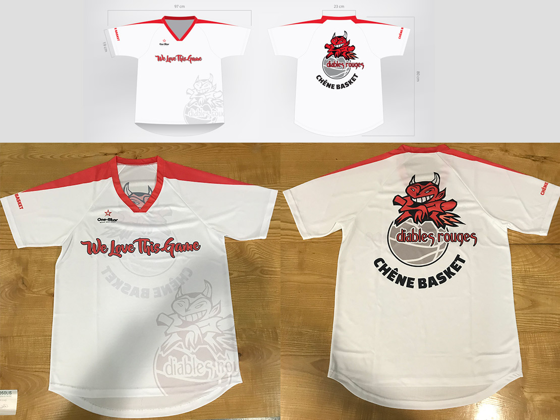 Maillots Chêne Basket : visuels de conception et maillots réalisés