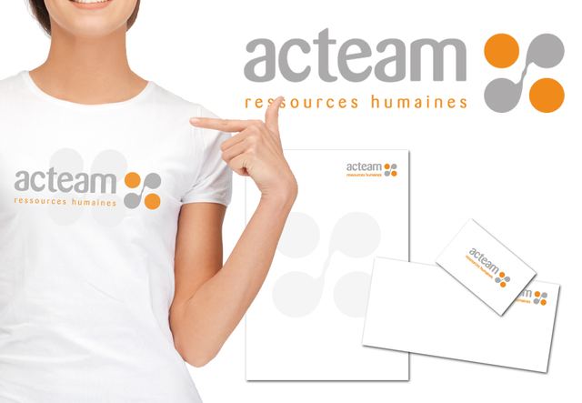 Identité Acteam ressources humaines : t-shirt, papier à en-tête et cartes