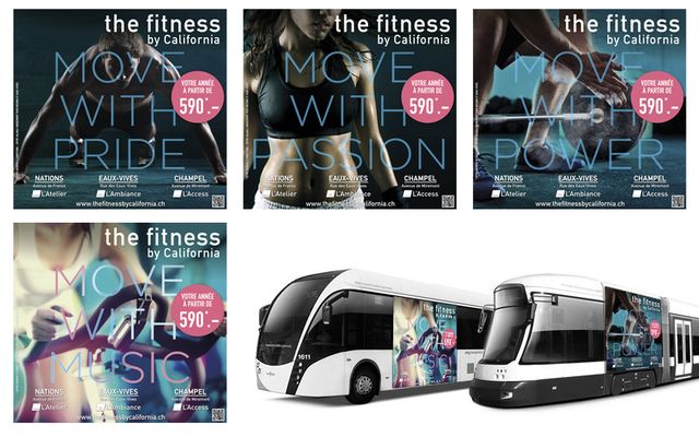Campagne California Fitness déclinée en affiches et sur des bus