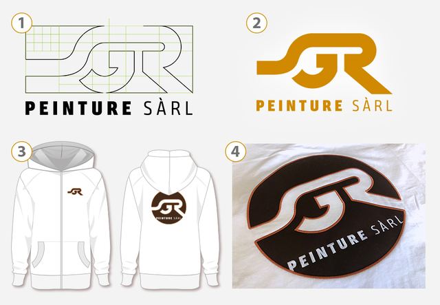 Logo SGR Peinture Sàrl : construction, version couleur, sweat-shirt et broderie